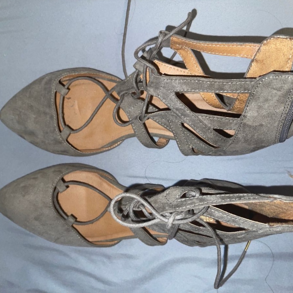 Gray suede flats